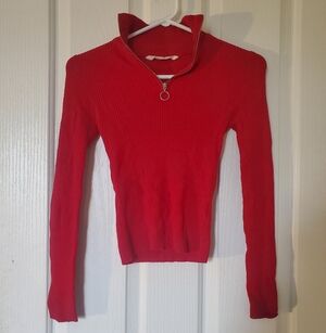 Bluenotes Vibrant Red Zip-Up Sweater